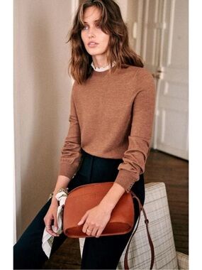 Sezane Eduardo Jumper 100% Merino Wool Sweater Size S Brown